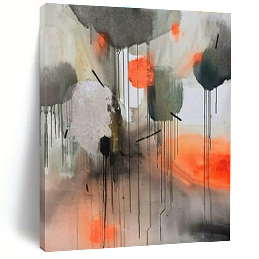 Gray - Orange Ink - Style Abstract Art for Modern Loft & Cultural Art Space DLZ1902