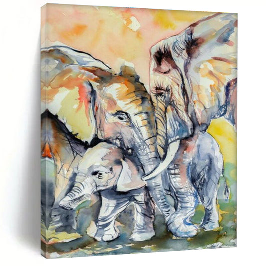 Watercolor Elephant Family Art for Wildlife Sanctuary & Family Room DLZ2346