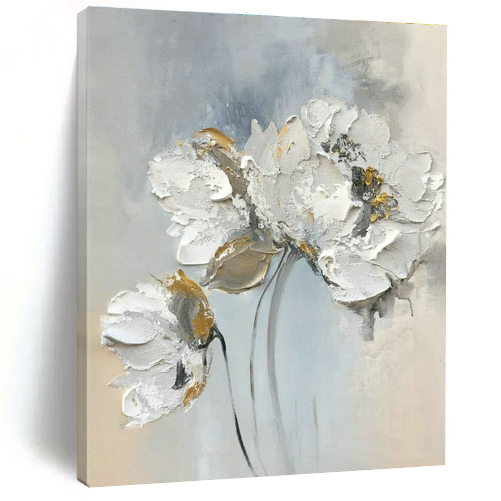 Gray - White Floral Oil Painting for Elegant Bedroom & High - End Boutique DLZ1588
