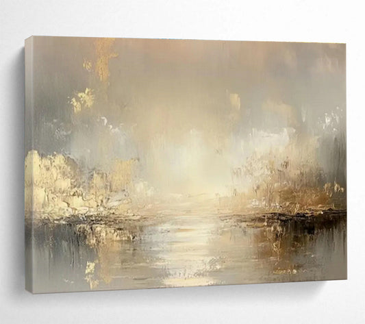 Luxe Gold - Brown River Abstract Art for Elegant Dining Room Sophistication DLZ2707