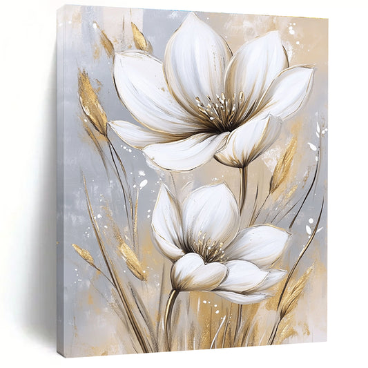 White and Gold Flowers Luxurious Floral Art for High - End Hotel Lobby & Glamorous Home Bedroom STSC1476