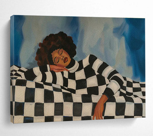 Checkerboard Resting Figure Art for Eclectic Home Study Spaces DLZ2609
