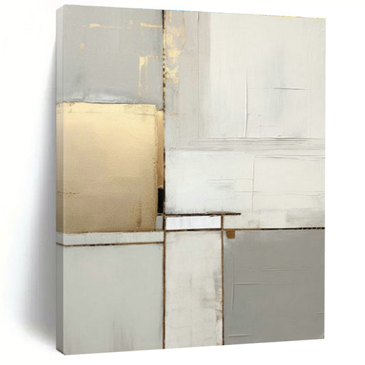 Gray - White - Gold Blocks Abstract Art for Office & Luxury Home DLZ0586