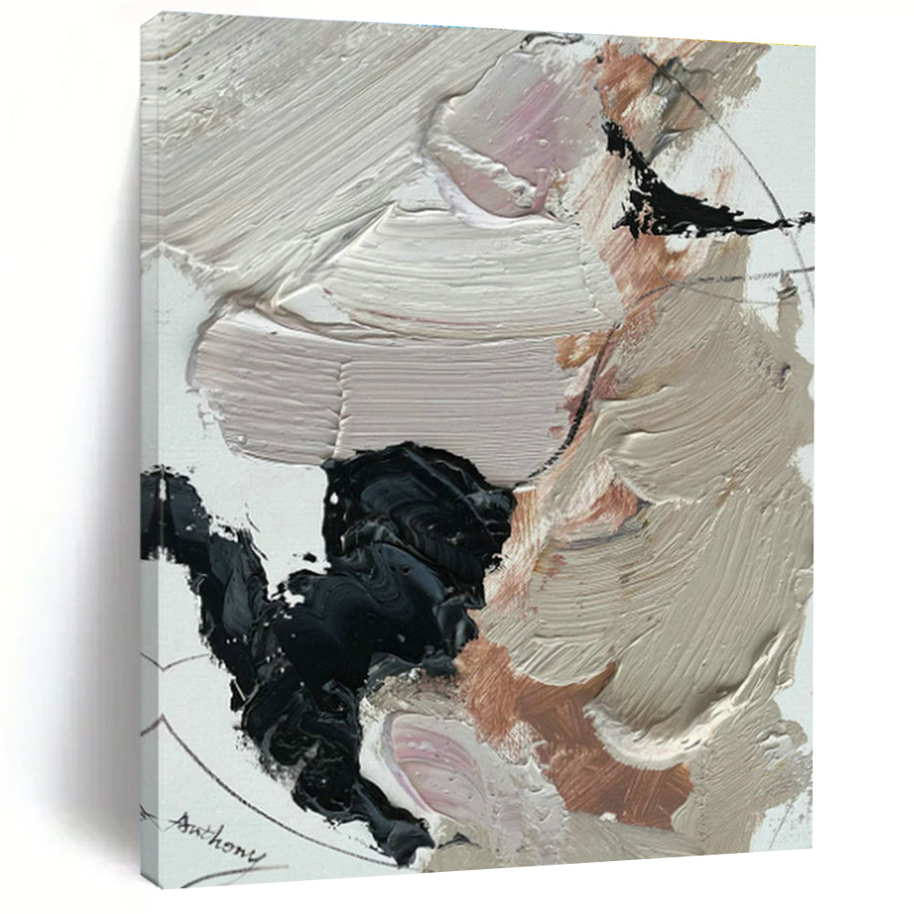 Beige, Black & Pink Abstract Art for Bohemian Bedroom & Chic Café DLZ0823