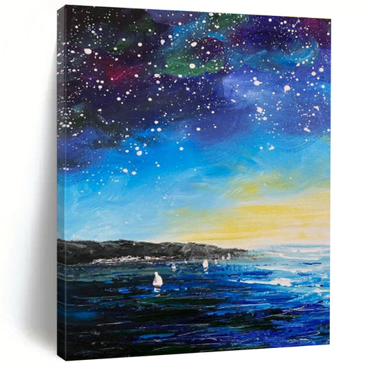 Starry Sea View Oil Painting for Bedroom & Cottage DLZ0346