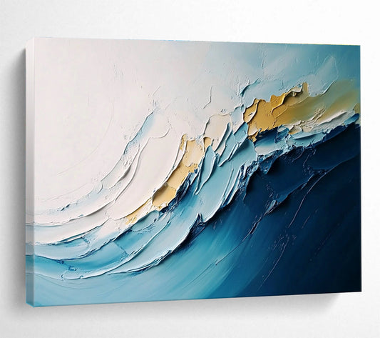 Textured Blue Waves Art for Coastal Spa & Beach House Living Room SC368