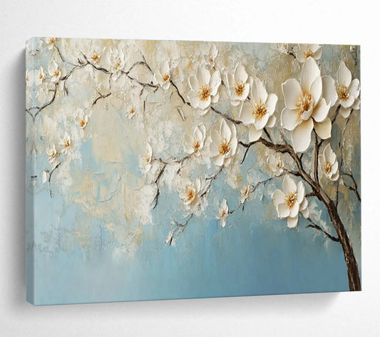 Textured White Blossom Relief Art for Elegant Dining Room Ambiance DLZ3055