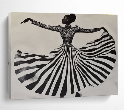 Dancing Figure in Striped Skirt Art for Fashion Boutique & Dance Studio SC426