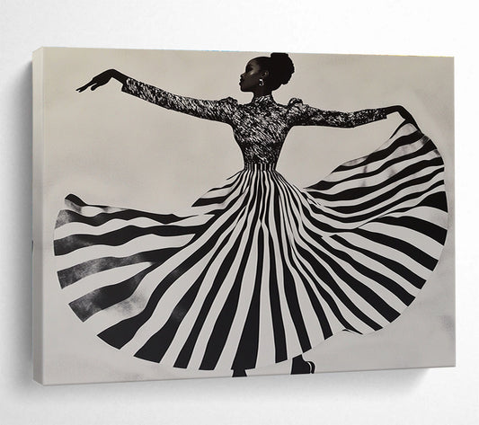 Dancing Figure in Striped Skirt Art for Fashion Boutique & Dance Studio SC426