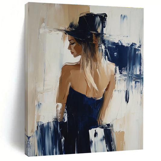 Woman in Hat and Blue Dress for Fashion - Themed Boutique & Elegant Home Office STSC176