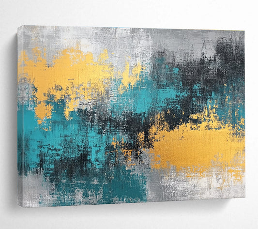 Gray - Teal - Gold Abstract Art for Modern Office Reception & Luxury Home Living Room SC260