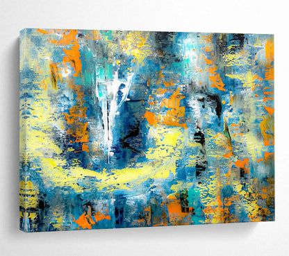 Blue - Yellow Abstract Art for Modern Office Break Room Walls DLZ3308