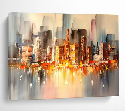 City Night View Abstract Art for Modern Penthouse Living Room Walls DLZ3283
