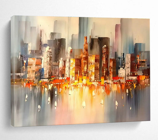 City Night View Abstract Art for Modern Penthouse Living Room Walls DLZ3283