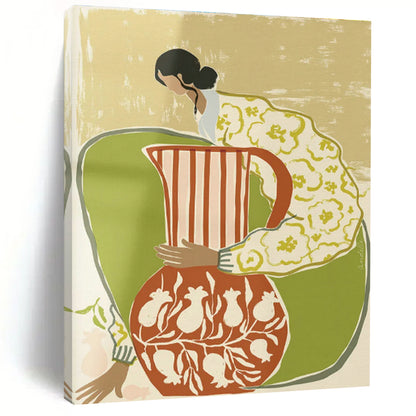 Woman with Pitcher Art for Boho Kitchen & Home Dining Room DLZ1152
