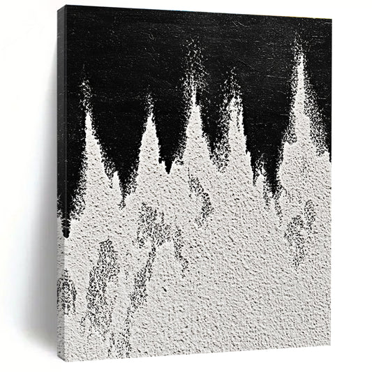 Black and White Textured Peaks Abstract Landscape Art for Minimalist Home & Nature - Inspired Home Office STSC1487