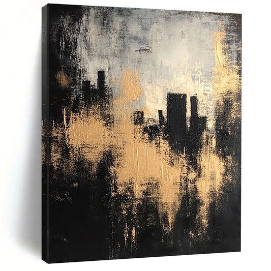 Gold - Accented City Silhouette for Urban - Style Home Office & Modern Art Gallery STSC213