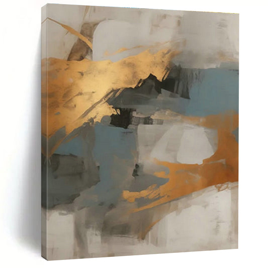 Gold - Blue - Gray Abstract Art for Coastal Home Beach House & Corporate Meeting Room DLZ1733