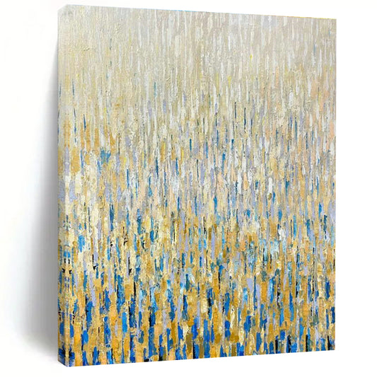 Gold - Blue Rain Abstract Art for Luxury Hotel Lobby Sides & Rooftop Bar Ambiance Walls DLZ0295