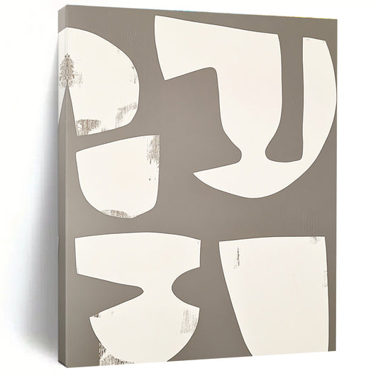 White Shapes on Gray Abstract Geometric Art for Modern Home Office & Minimalist Art Gallery STSC1491