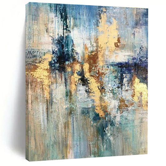 Blue - Gold Fusion Abstract Art for Luxury Hotel Lobby & Art Gallery DLZ0630