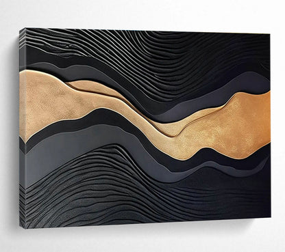 Black & Gold Wave - Shaped Relief Art for Luxury Hotel Lobbies DLZ2533