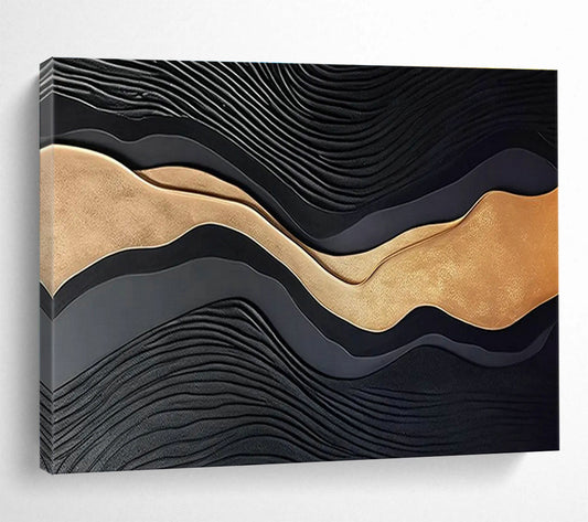 Black & Gold Wave - Shaped Relief Art for Luxury Hotel Lobbies DLZ2533