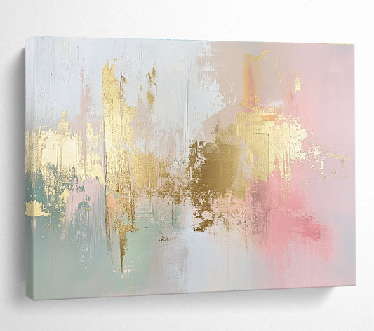 Gold - Accented Pastel Abstract Art for Chic Home Office & High - End Café SC283