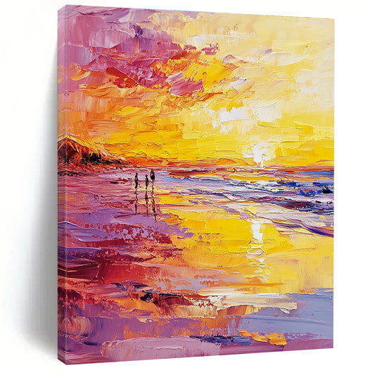 Colorful Beach Sunset with Figures for Coastal Home Living Room & Beachfront Resort Spa STSC157
