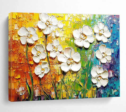 Textured White Flowers Art for Garden - Themed Café & Floral Boutique SC271