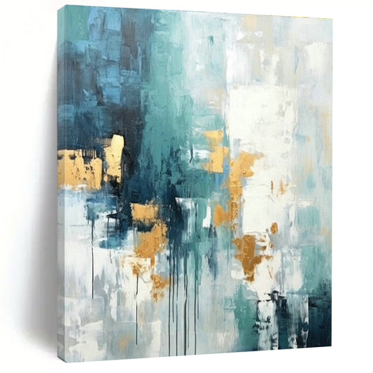Blue - Gold Abstract Art for Coastal Luxury Home & High - End Art Lounge DLZ1936