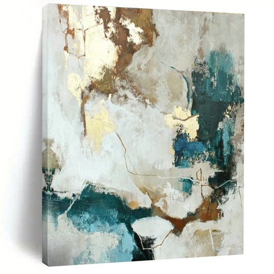 Modern White - Gold - Teal Abstract Art for Living Room & Dining Room DLZ0397