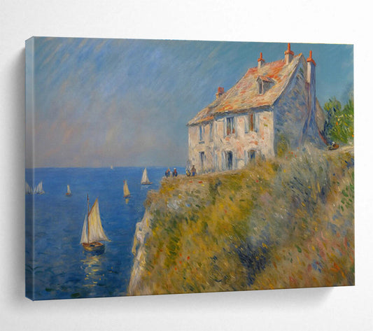 Seaside Stone House Oil Painting (Renoir - Style) for Coastal Villa Dining Areas DLZ2606