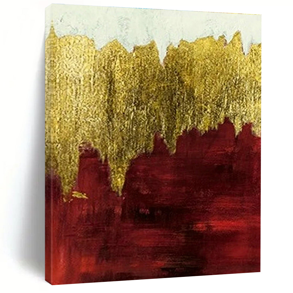 Red - Gold Layered Abstract Art for Traditional Library & Dramatic Dining Room DLZ1346