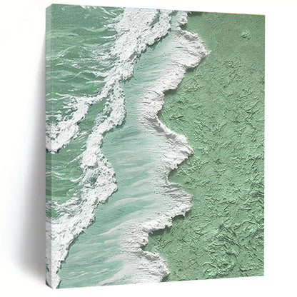 Green and White Textured Coastline Art for Beach House Decor & Eco - Friendly Art Space DLZ2205