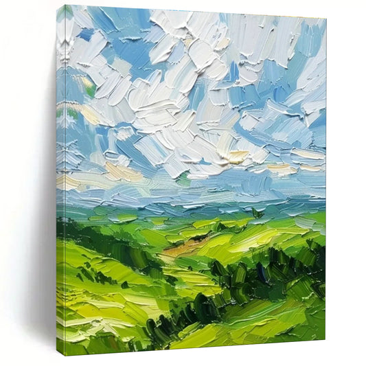 Impasto Green Valley Art for Country Cottage & Landscape - Art Gallery DLZ2257