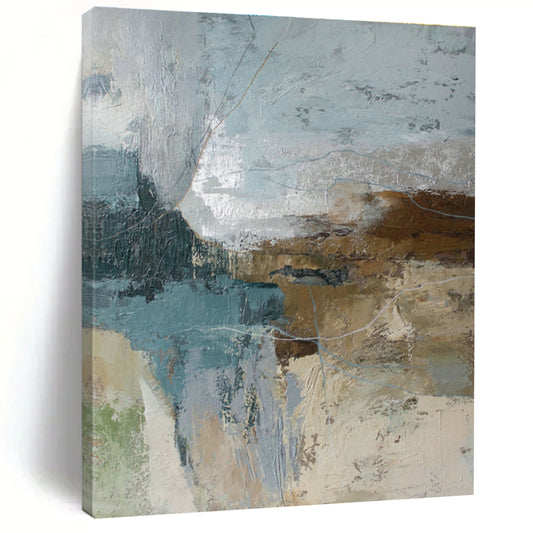 Blue, Brown, and Gray Abstract Art for Lakeside Cabin Living Room & Outdoor Adventure Club DLZ1019