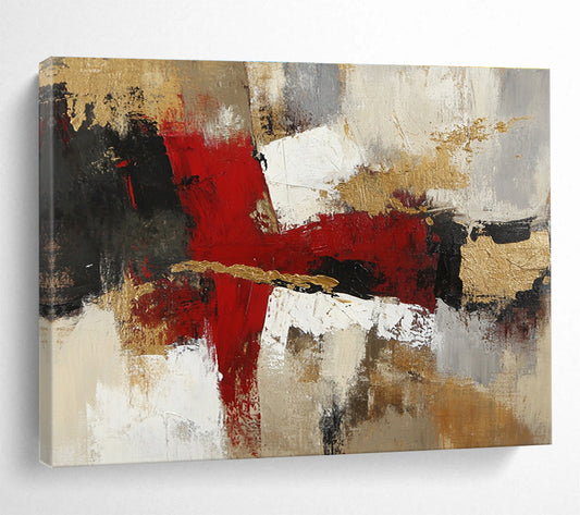 Bold Red and Gold Abstract Art for Luxury Hotel Lobby & Elegant Home Office SC381