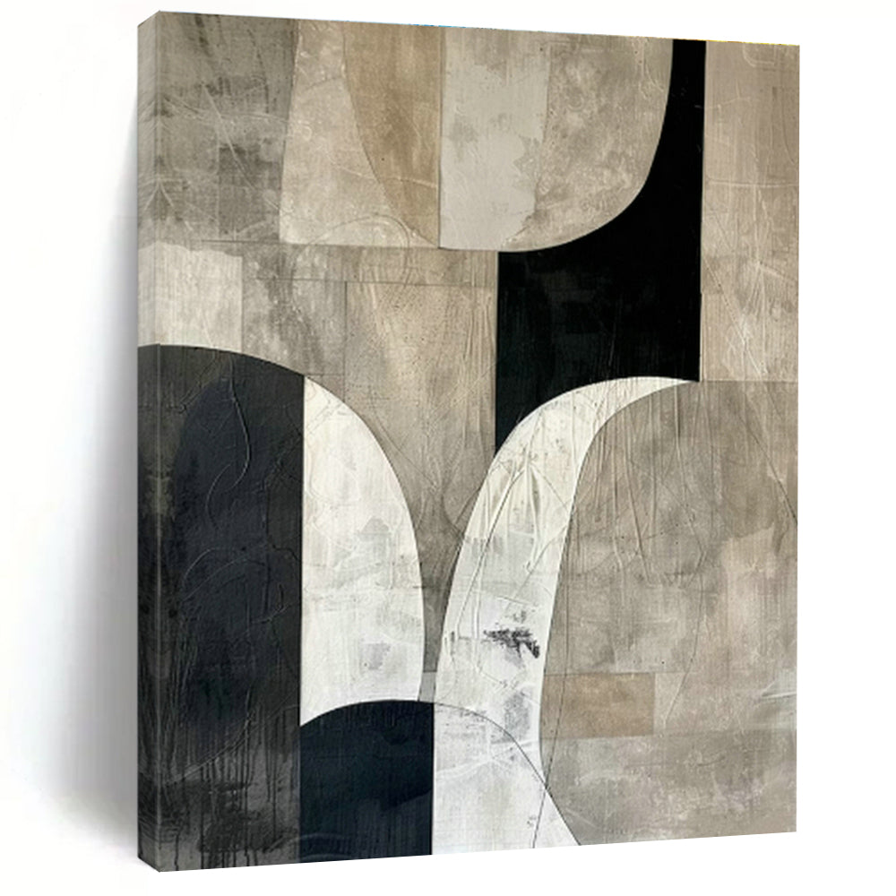 Black - White - Grey Curved Abstract Art for Modern Gallery Space & Chic Urban Apartment DLZ1327