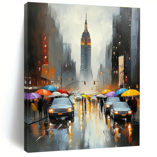 Rainy City Street Scene Art for Urban - Inspired Café & Travel Lover’s Home Office STSC1362