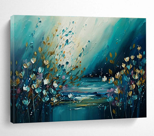 Blue - Toned Floral & Lake Art for Bohemian - Style Cottage Living Rooms DLZ3263