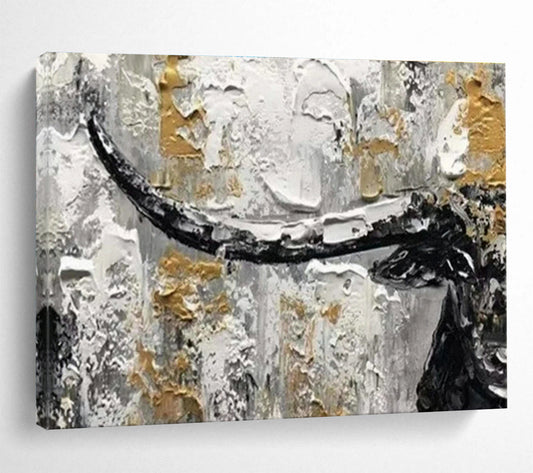 Gold - Grey Bull Abstract Art for Bold Home Office Motivation DLZ2720