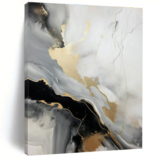 Gold - Gray Ink Abstract Art for Luxury Penthouse & High - End Boutique DLZ0728