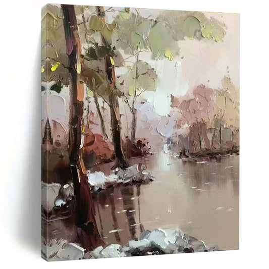 Riverbank Forest Oil Painting for Rustic Cottage & Nature Reserve Visitor Center DLZ1303