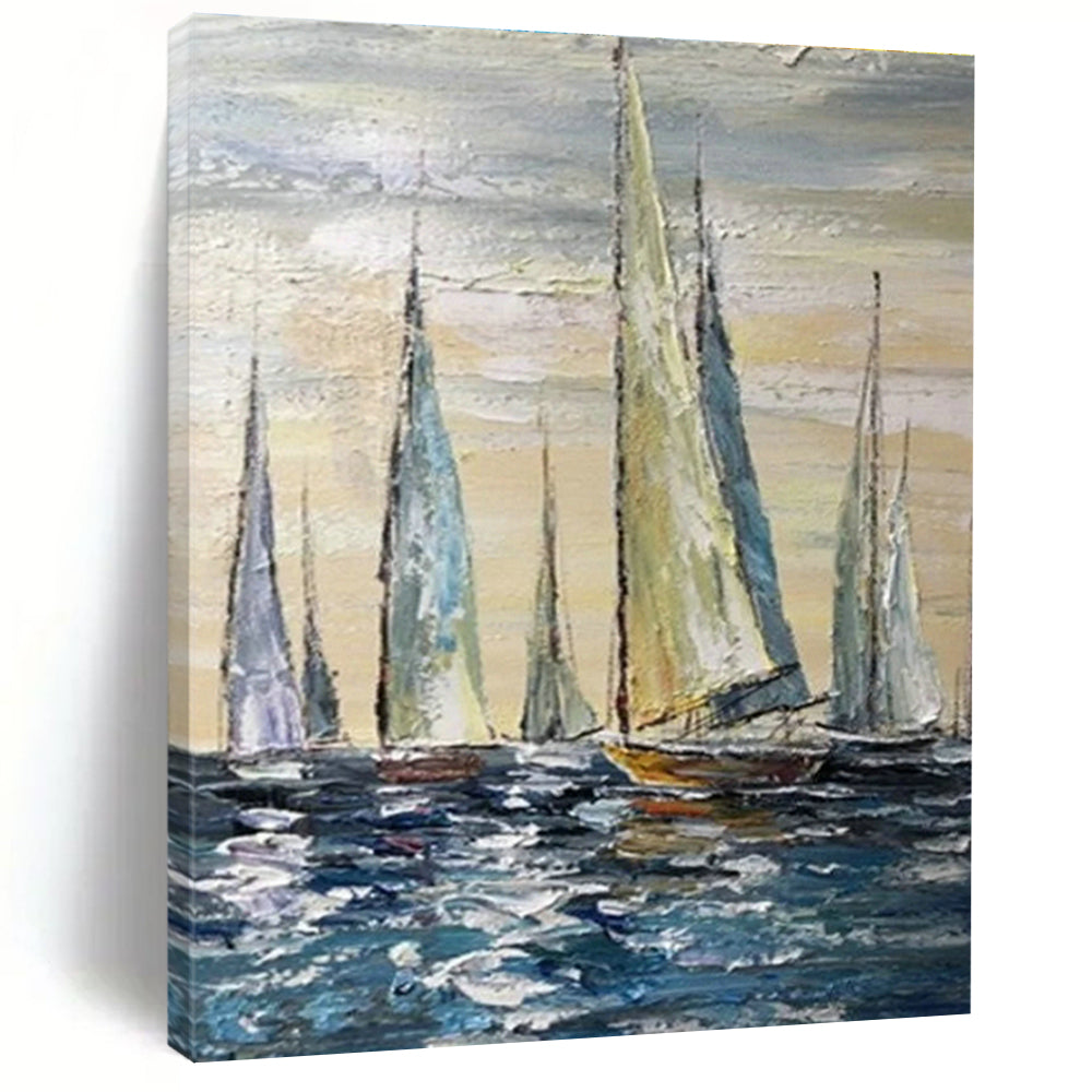 Sailing Boats Oil Painting for Nautical Yacht Club & Beach House Dining Room DLZ0852