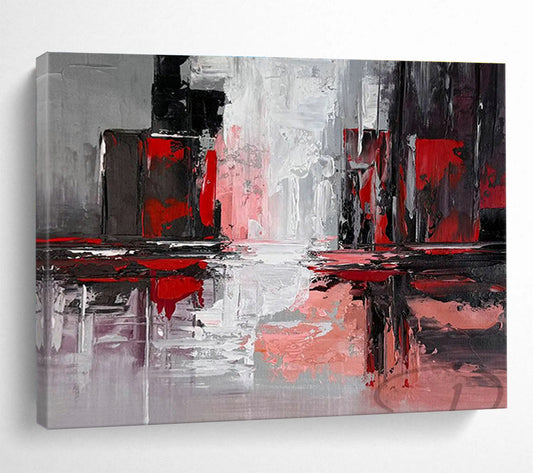 Red - Gray Urban Abstract Art for Industrial Loft Home Offices DLZ2647