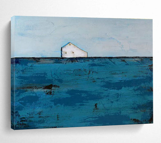 Lonely House in Sea Oil Painting for Coastal Home Entryway Corners DLZ2601