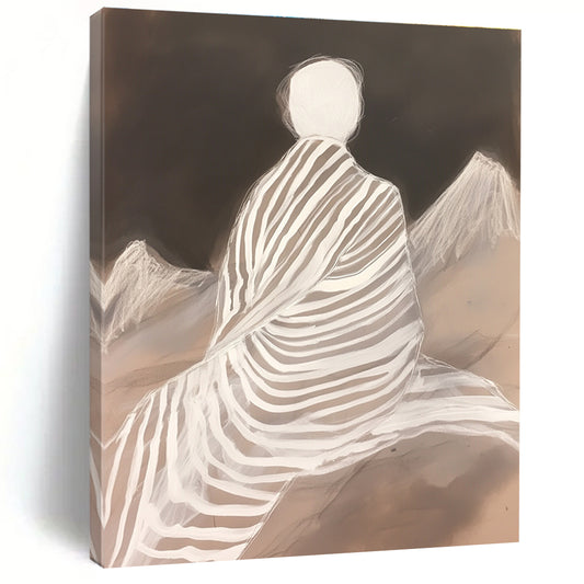 White - Clad Figure with Stripes for Zen Meditation Room & Contemporary Home Library STSC1292