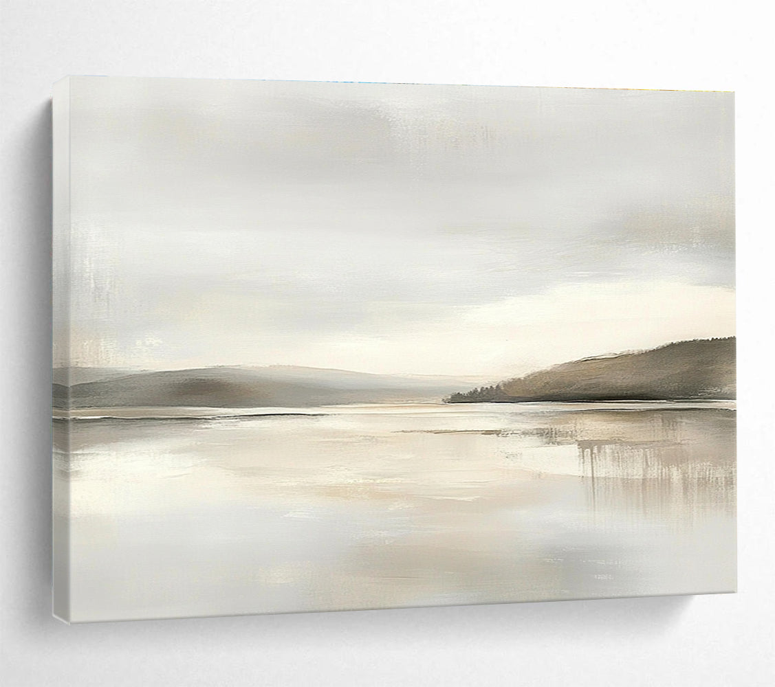 Monochrome Lake View Art for Minimalist Home Office & Serene Reading Nook SC065