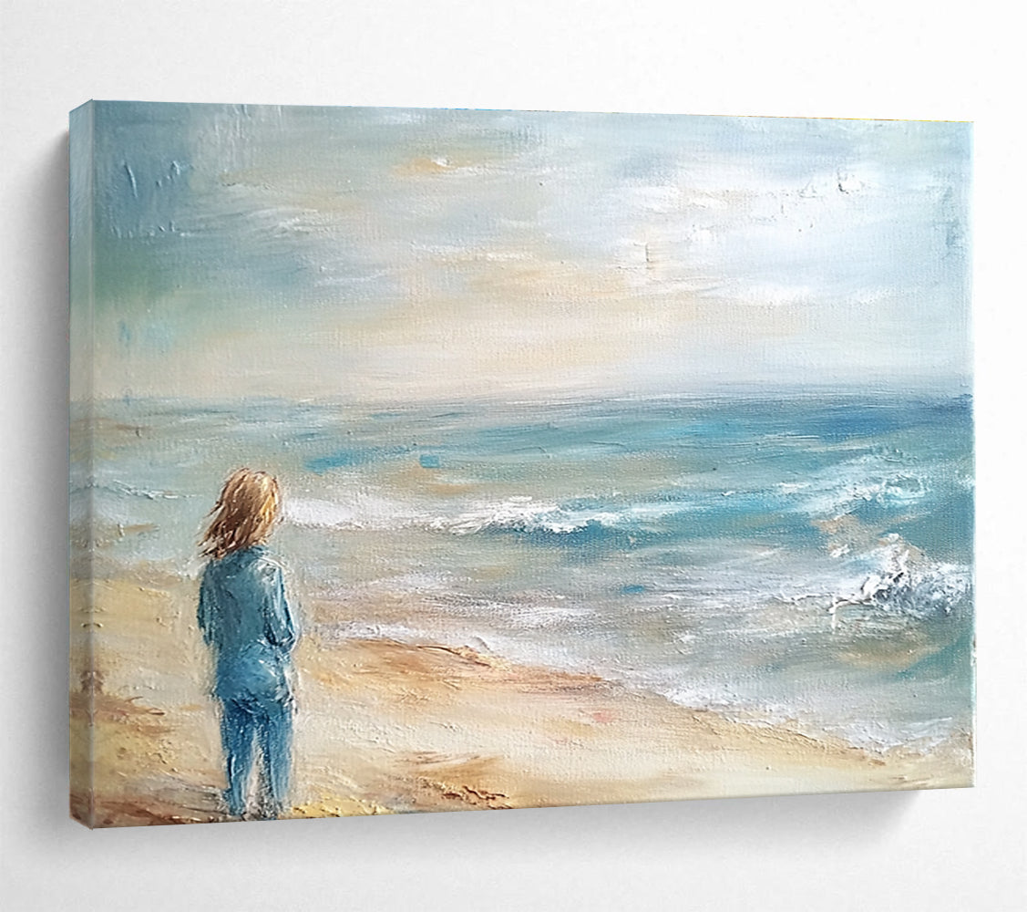 Solitary Figure by the Sea Art for Coastal Home Office & Meditation Space SC411